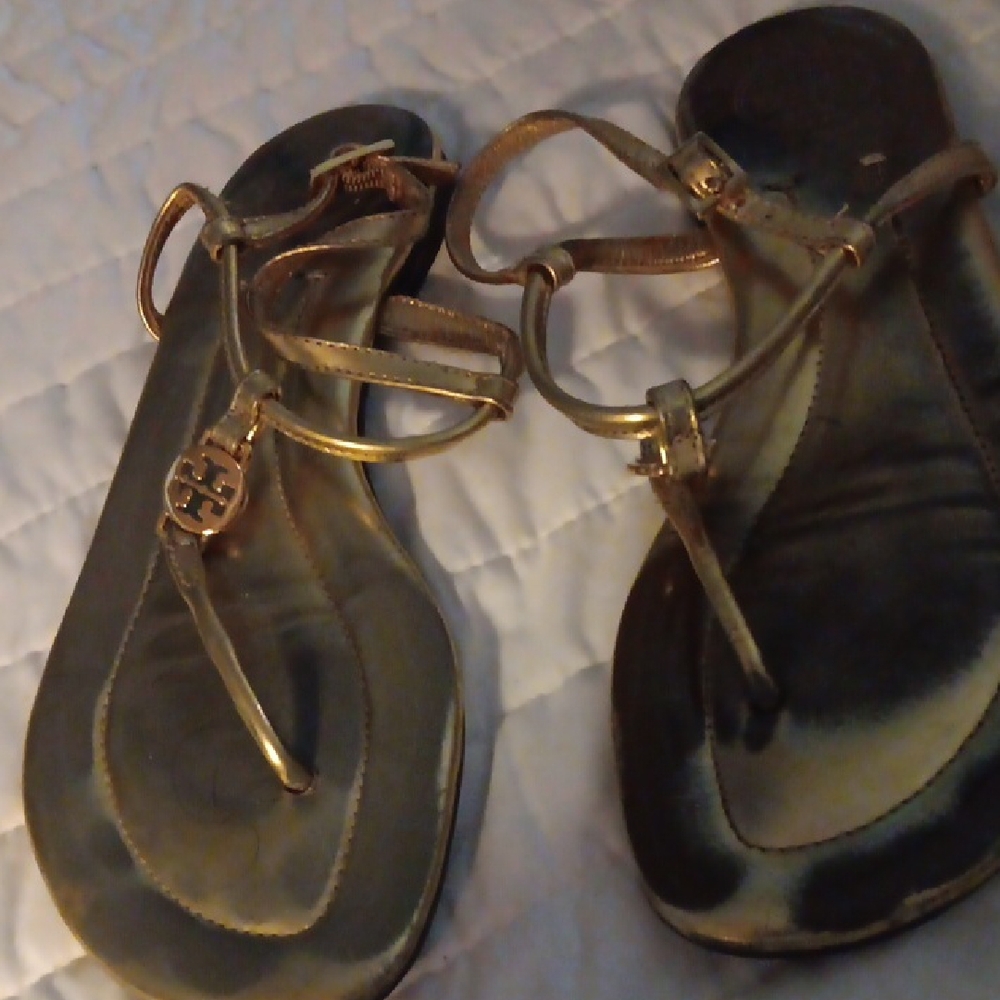 Tory Burch Metallic Gold Women's Sandals Very Worn But Look Nice 0426